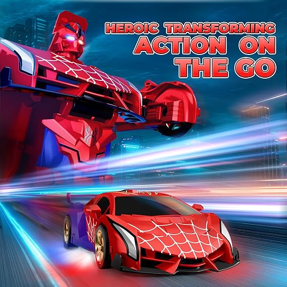 Spider Transform RC Cars Toys with Eye & Underbody Lights, 2.4GHz Remote Control Car One-Button Deformation, Fast 360°Rotation Robot Toys Birthday Gifts for 3 4 5 6 7 8 9 10 Year Old Boys Age 4-7 8-12 nirvanaguru