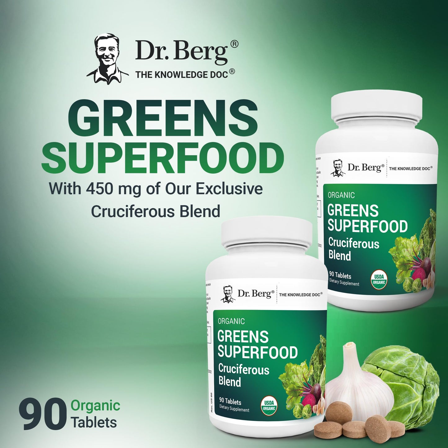 Dr. Berg's Greens Superfood Cruciferous Vegetable Tablets - Vegetable Supplements for Adults w/ 11 Phytonutrient Super Greens Tablets - Energy, Immune System & Liver Veggie Tablets - 90 Tablets - Nirvana Guru