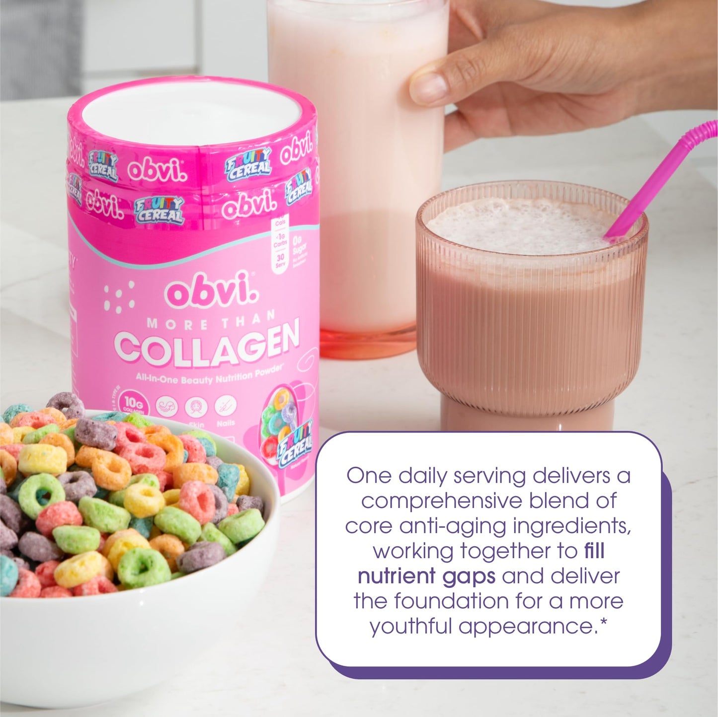 Obvi More Than Collagen Powder | Supports Healthy Hair, Skin, Nails, Joints, Gut | Grass-Fed Multi Collagen Supplement with Hyaluronic Acid, Biotin, Keratin | Cocoa Cereal, 30 Servings - Nirvana Guru
