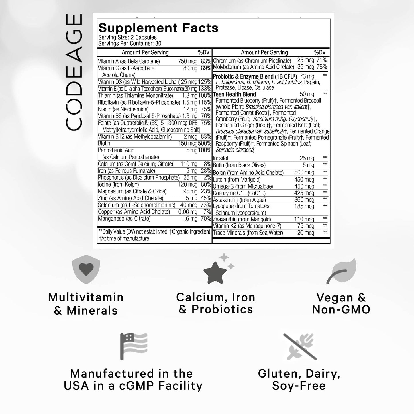 Codeage Teen Multivitamin Supplement – Daily Vitamins and Minerals for Teen Boys and Girls – Organic Whole Food Formula with Omega-3 and Vitamins A to K - 2 Pack - Nirvana Guru