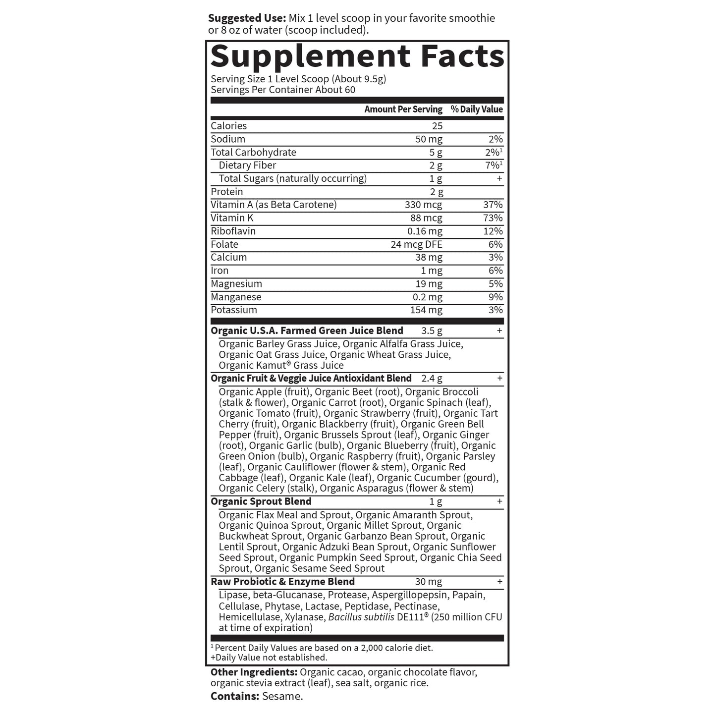 Garden of Life Raw Organic Perfect Food Green Superfood Juiced Greens Powder - Chocolate, 30 Servings (Packaging May Vary) - Nirvana Guru