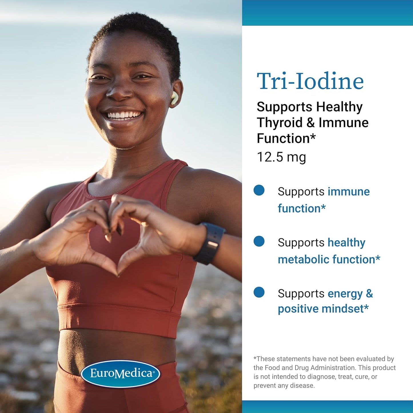 EuroMedica Tri-Iodine - Support Thyroid Health - Aids Hormone Balance with Molecular Iodine from Kelp - Features Potassium Iodide & Sodium Iodide - Brain & Energy Support - 12.5mg, 90 Capsules - Nirvana Guru