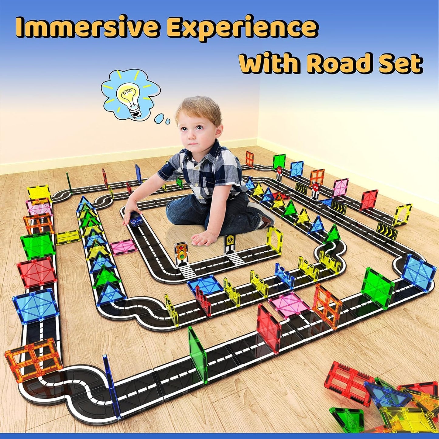 Magnetic Tiles - Road Set, Magnetic Building Blocks, Preschool Montessori Toys Gift for 3+ Year Old Boys and Girls, Sensory Travel Toys for Kids Aged 3-5 and 4-8, Ideas for Toddler with Autism Nirvana Guru