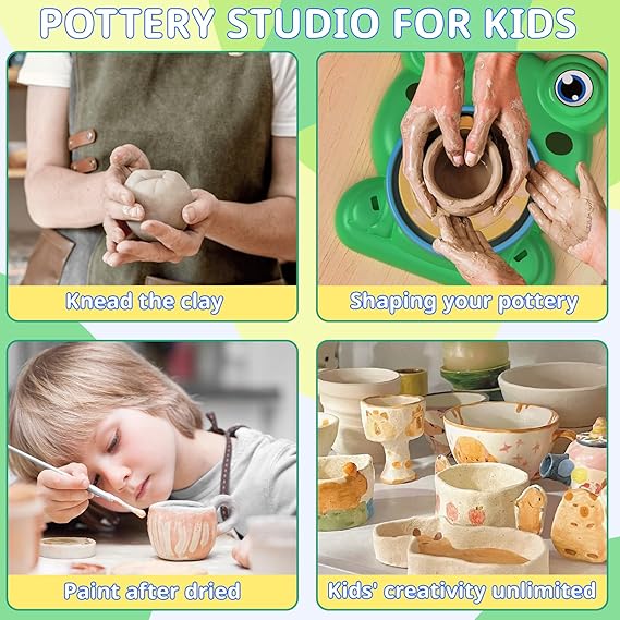 Pottery Wheel for Kids - Complete Pottery Painting Kit Arts and Crafts for Kids Ages 8-12 with 3 Pack Air Dry Clay Art Supplies Toys for Girls Boy Birthday Gift for 6 7 8 9 10 11 12+ nirvanaguru