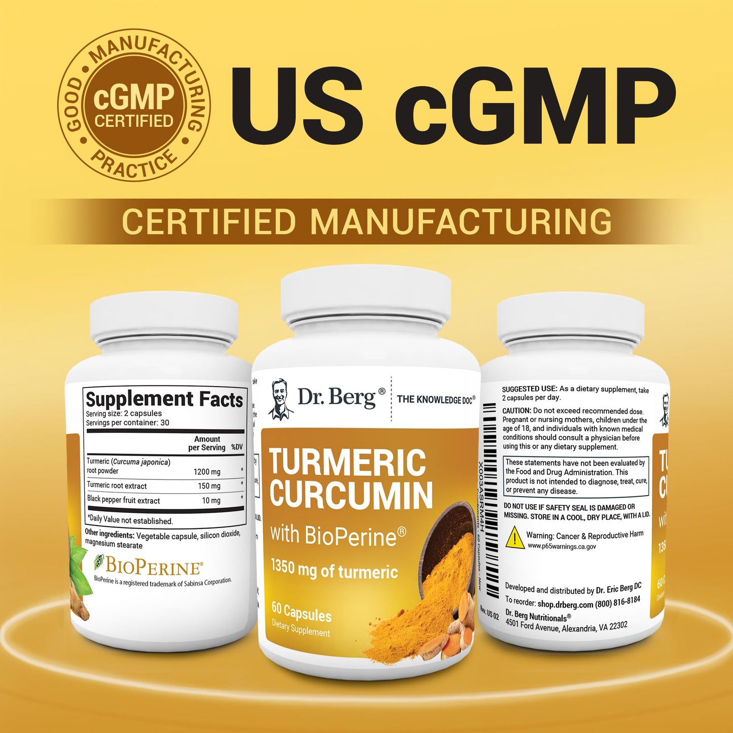 Dr. Berg (Only 2 Per Day) Turmeric Supplement with Black Pepper (BioPerine) - 1350 mg Turmeric Curcumin Supplement with 95% Curcuminoids ā Turmeric Curcumin with Black Pepper ā 60 Turmeric Capsules - Nirvana Guru