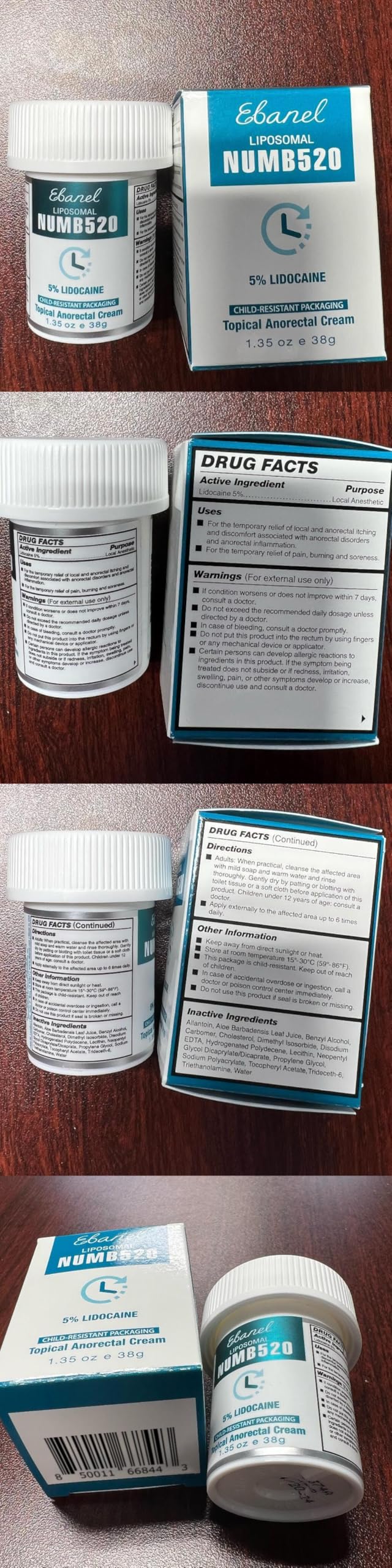 Ebanel 5% Lidocaine Numbing Cream, Pain Relief Burn Itch Numb Cream, Maximum Strength Topical Anesthetic with Allantoin, Vitamin E for Local and Anorectal Uses, Hemorrhoid Treatment, 1.35 Oz