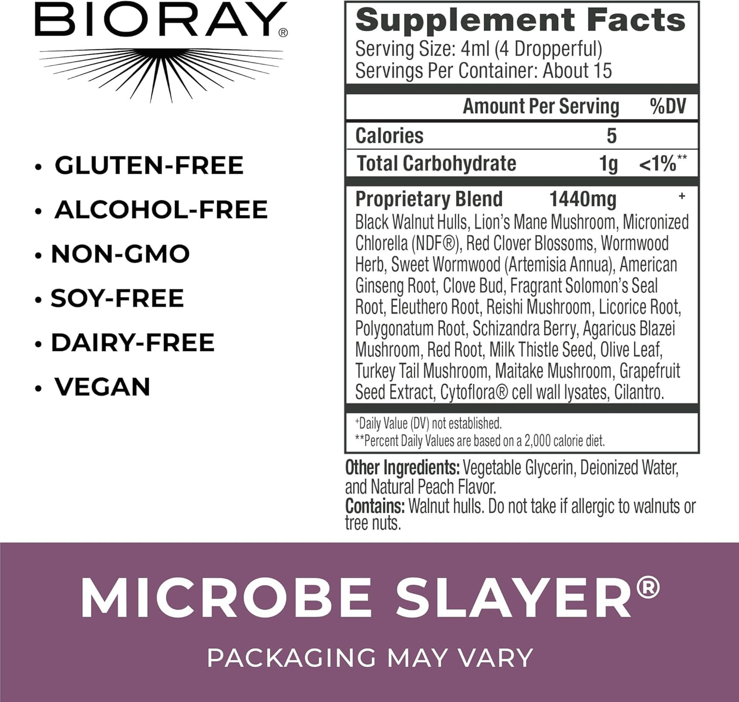 BIORAY Daily Microbe Slayer - 2 fl oz - Promotes Balance of Intestinal Microbes & Nourishes The Liver - Non-GMO, Vegetarian, Gluten Free Nirvana Guru