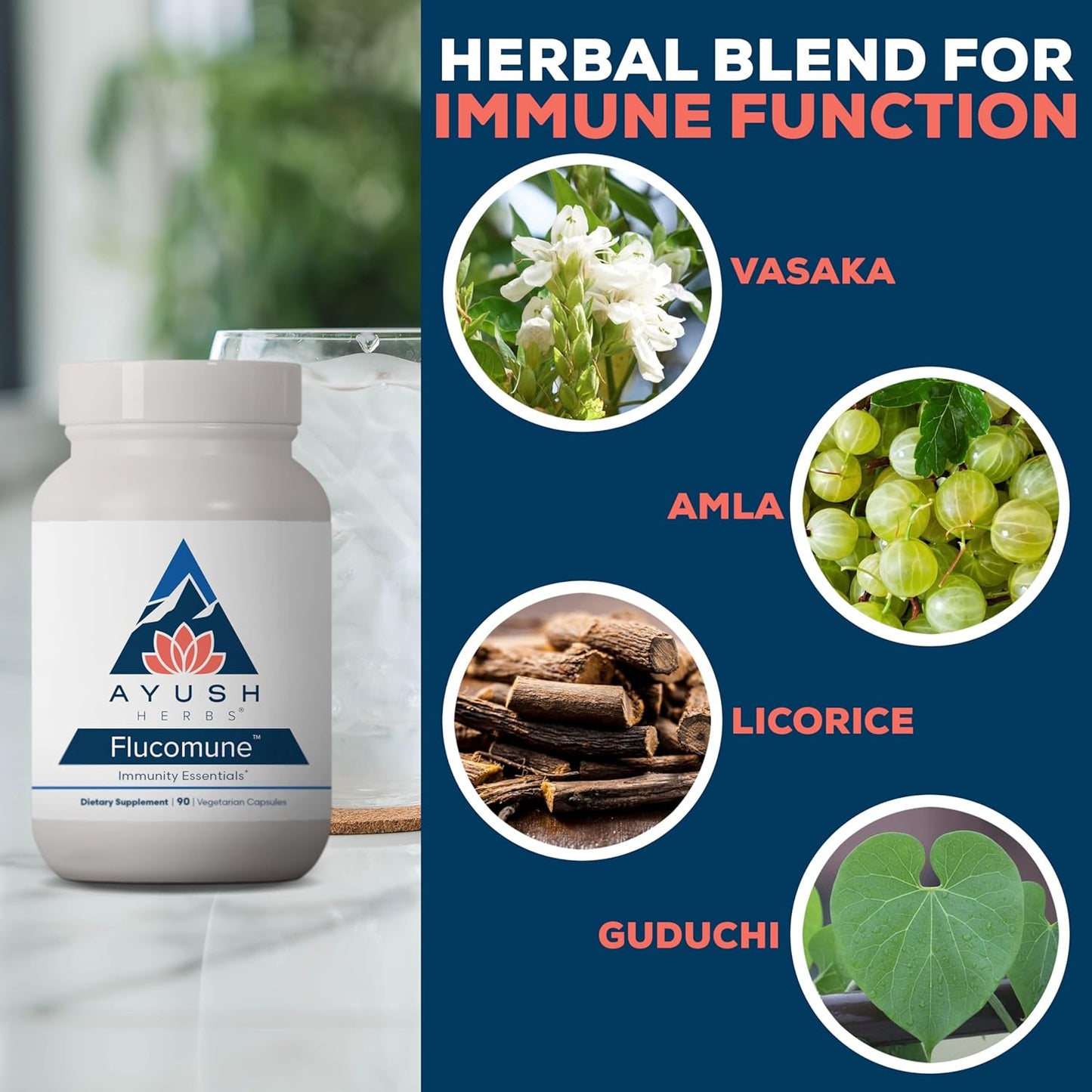 Ayush Herbs Flucomune - Immune Support Supplement, Sinus Support for Women & Men, Herbal Lung & Respiratory Balance for Adults - 90 Vegetarian Capsules (1 Count) Nirvana Guru
