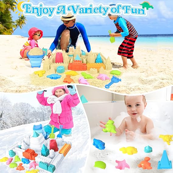 Collapsible Beach Toys for Kids Toddlers, Collapsible Sand Bucket and Shovels Set with Mesh Bag,Travel Sand Castle Building Kit, Sandbox Toys, Foldable Beach Essentials for Toddlers Kids Age 3-10 nirvanaguru