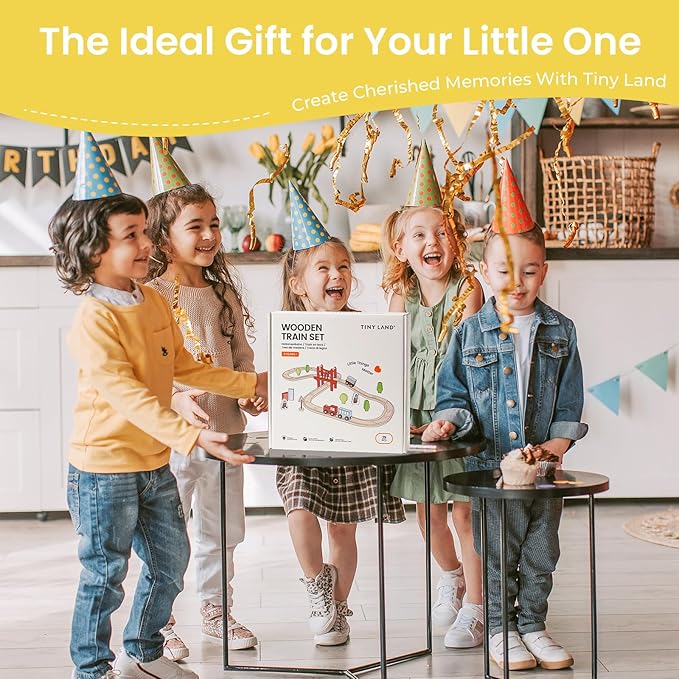 Tiny Land Wooden Train Set for Toddler - 39 Pcs- with Wooden Tracks Compatible with Major Brands - Expandable, Changeable-Train Toy for 3 4 5 Years Old Girls & Boys nirvanaguru