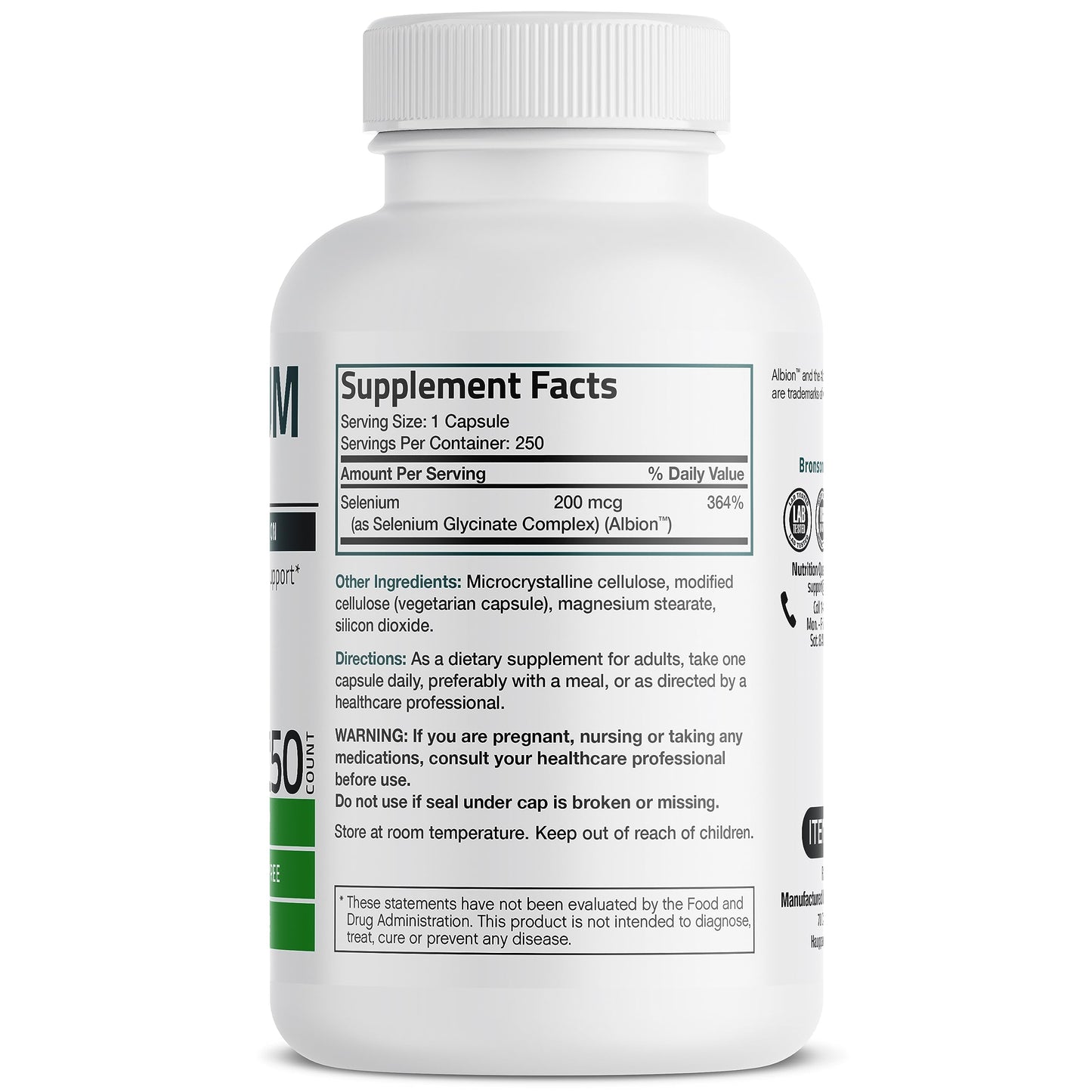 Bronson Selenium 200 mcg – Yeast Free Chelated Amino Acid Complex - Essential Trace Mineral with Superior Absorption, 250 Vegetarian Capsules Nirvana Guru