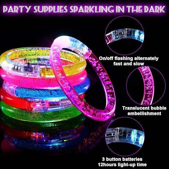 24Pcs Glow in the Dark Party Supplies for Kids/Adults, Flashing Light up Toys LED Bracelets Halloween Glow Sticks, Mardi Gras Party Favors Carnival Birthday Concert Gifts Accessory nirvanaguru