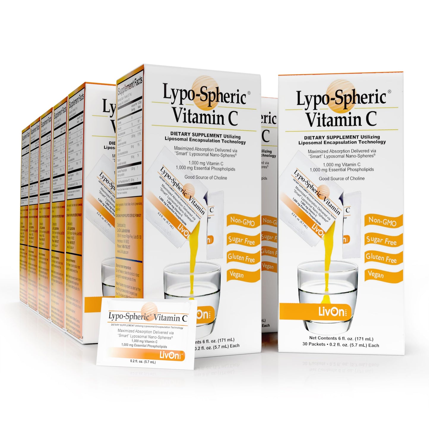 LivOn Laboratories Lypo–Spheric Liposomal Vitamin C 1000mg - No Sugar, Immune Support, Plant Based - Easy to Swallow, Absorbable, Individual Packets - Non–GMO, Gluten Free(0.2floz30 Packets) Nirvana Guru
