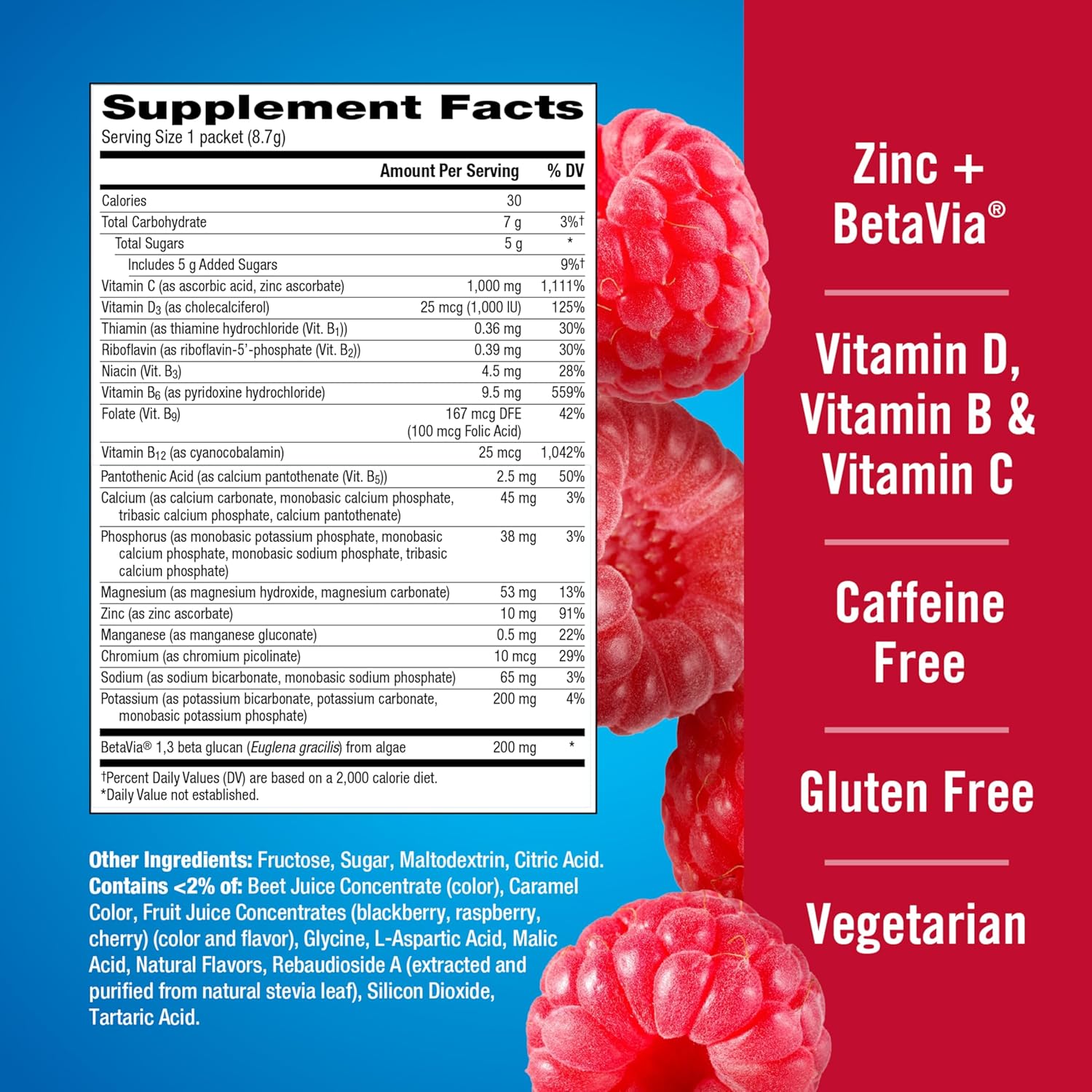 Emergen-C Immune+ Triple Action Immune Support Powder, BetaVia (R), 1000mg Vitamin C, B Vitamins, Vitamin D and Antioxidants, Raspberry – 30 Count Nirvana Guru