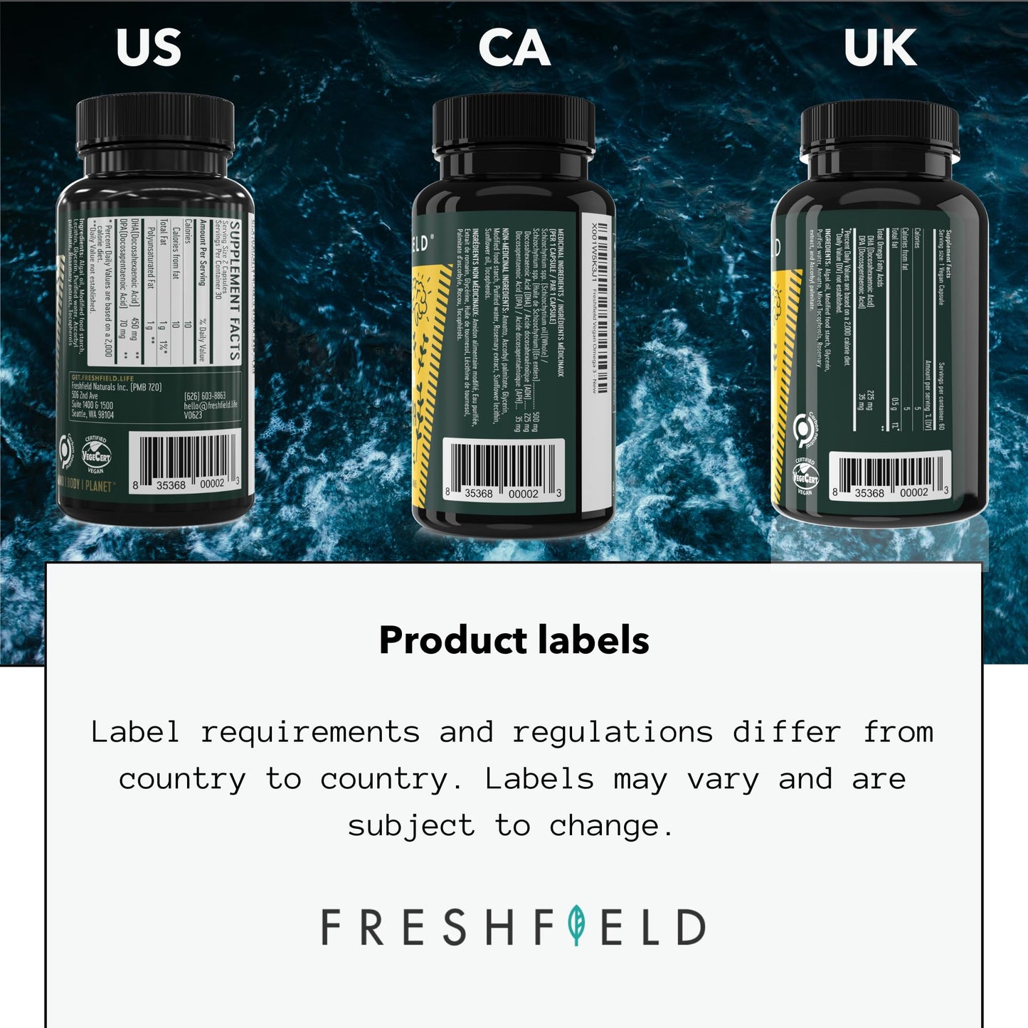 Freshfield Vegan Omega 3 DHA: Algae Oil, Most Reviewed, Carrageenan Free, Sustainably Sourced, Tested, No Heavy Metals, Fish Oil Alt, Plant Based Omega. Supports Heart, Brain, Joint Health w/DPA Nirvana Guru