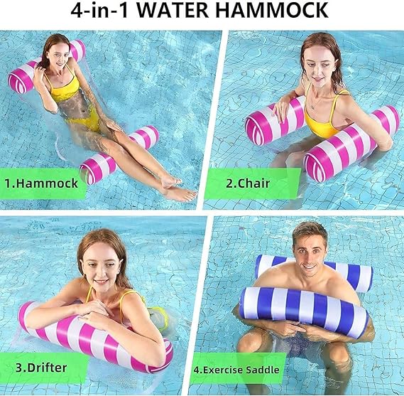 2-Pack Swimming Pool Float Hammock, Multi-Purpose Inflatable Hammock Pool Hammock (Saddle, Lounge Chair, Hammock, Drifter), Water Hammock Lounge nirvanaguru