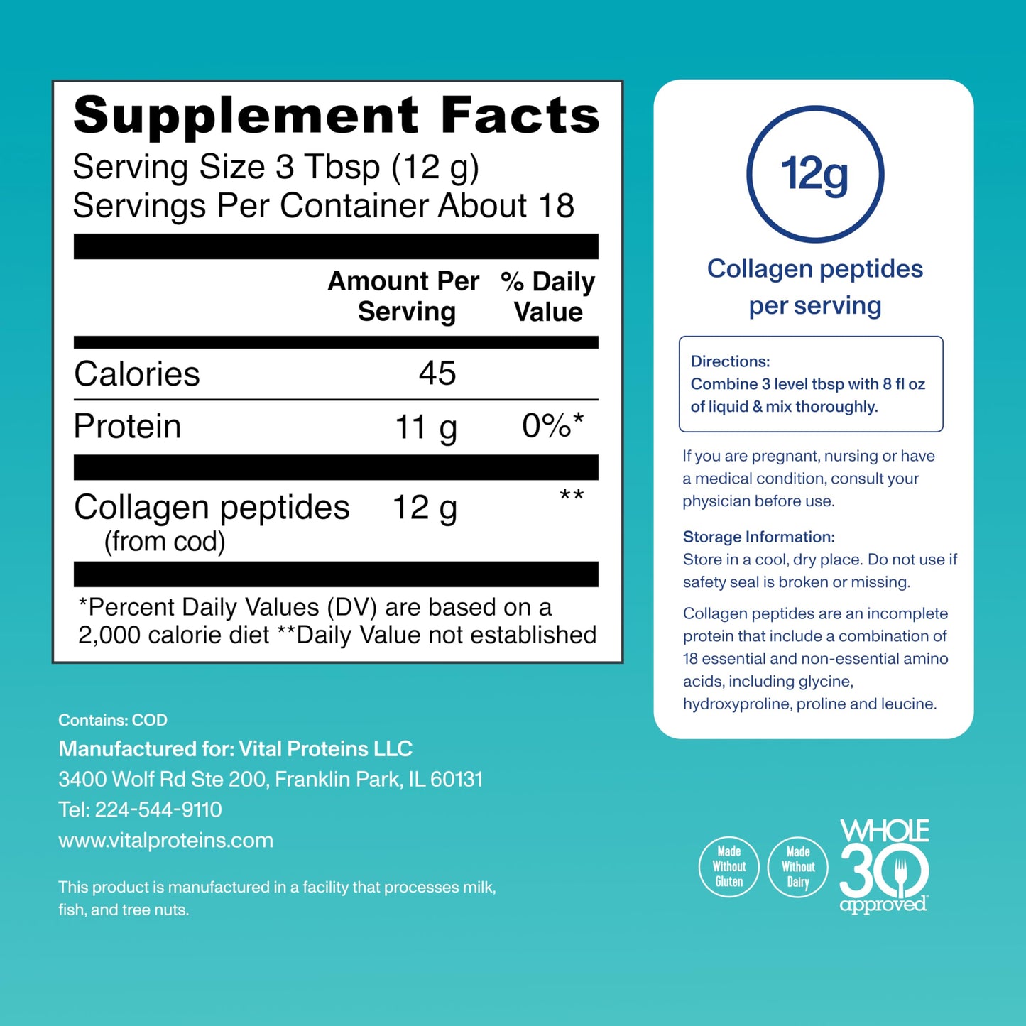 Vital Proteins Marine Collagen Peptides Powder Supplement for Skin Hair Nail Joint - Hydrolyzed Collagen - 12g per Serving - 14.5oz Canister - Nirvana Guru