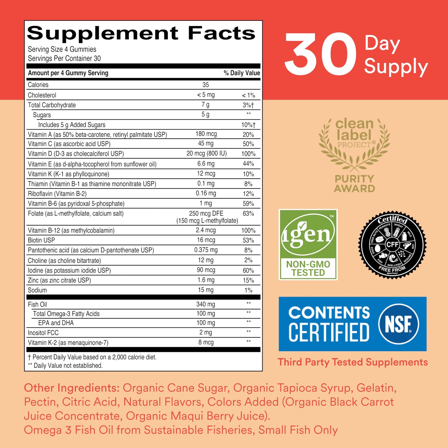 SmartyPants Kids Multivitamin Gummies - Improved Formula: Omega 3 (DHA/EPA), Vitamins D3, C, B12, B6, Vitamin A, K & Zinc, Gluten Free, Three Fruit Flavors, 60 Count (30 Day Supply)