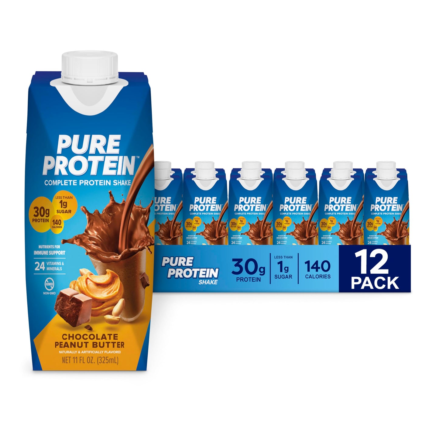 Pure Protein Vanilla Protein Shake, 30g Complete Protein, Vitamins A, C, D, and E plus Zinc to Support Immune Health, Ready to Drink and Keto-Friendly, 11oz Bottles, 12 Pack Nirvana Guru