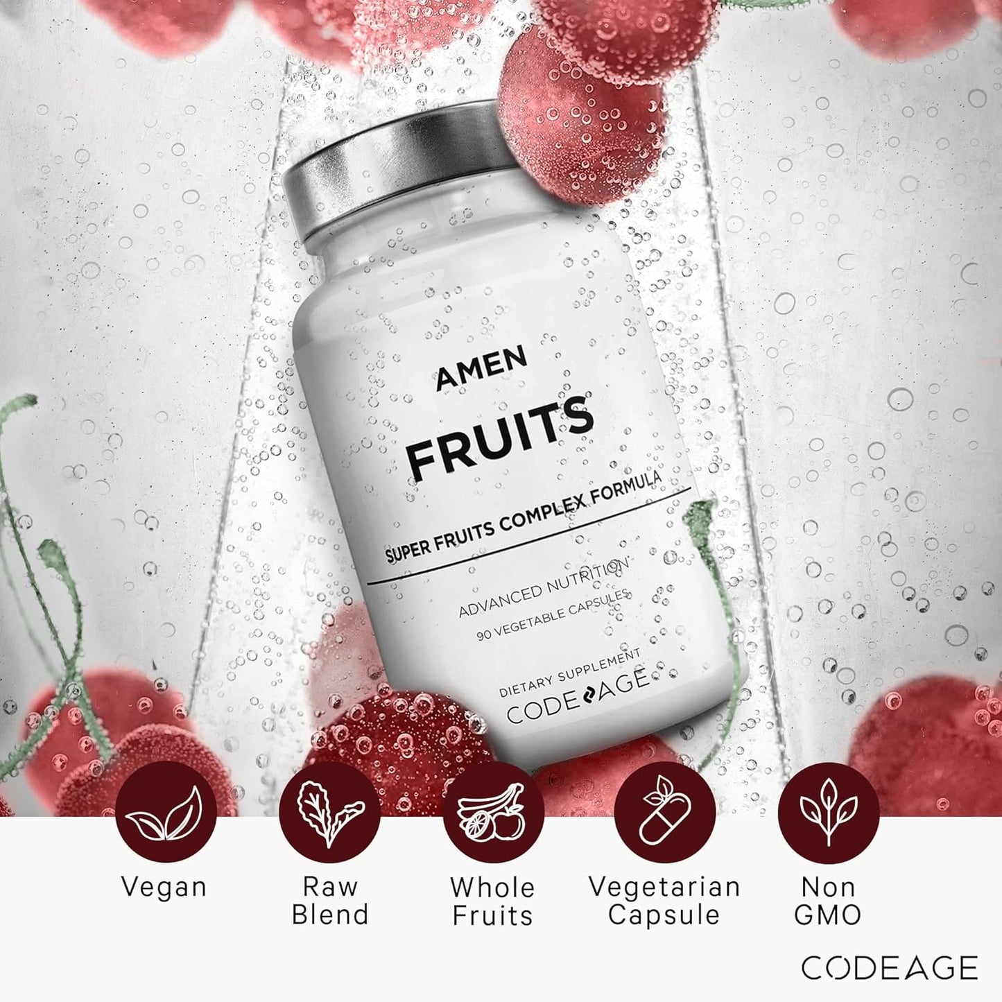 Amen Fruits, Daily Fruits Vitamins Supplements, Over 20 Whole Fruit Extracts - Raw Multivitamin, Berries, Antioxidant Polyphenols Superfood & Flavonoids - Non-GMO - 90 Capsules Nirvana Guru