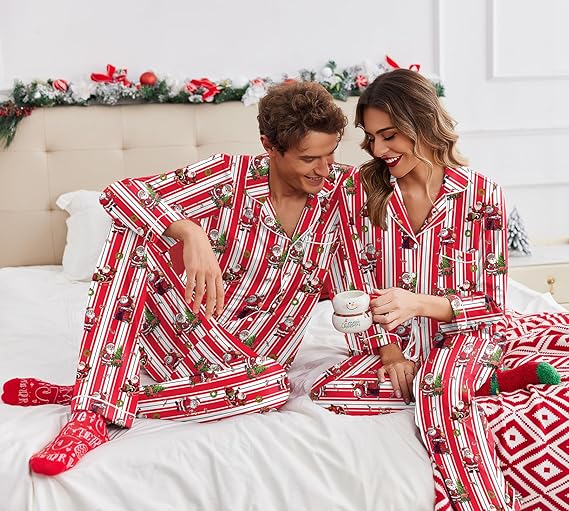 Ekouaer Christmas Family Matching Pajamas Long Sleeve Button Down Pj Set Festival Party Sleepwear nirvanaguru