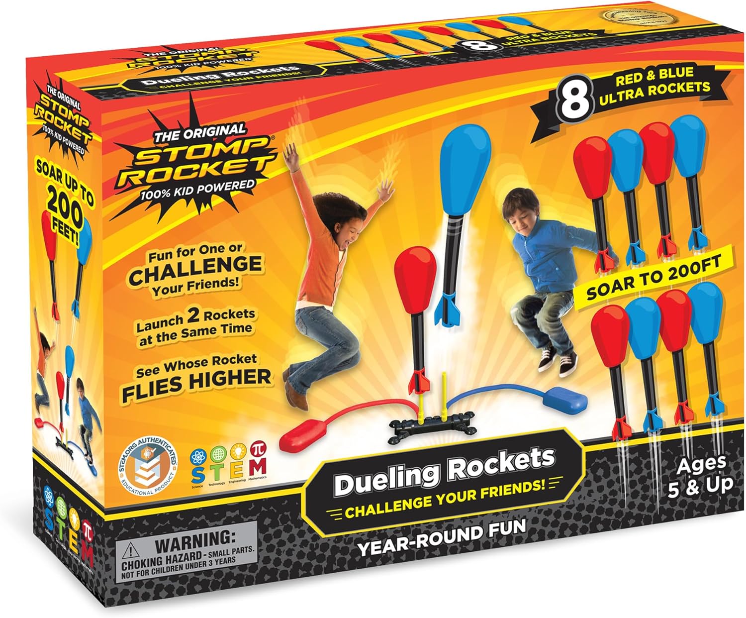 Stomp Rocket Original Dueling Rocket Launcher for Kids, 8 Rockets - Fun Backyard & Outdoor Kids Toys Gifts for Boys & Girls -Toy Foam Blaster Set Soars 200ft - Multi-Player Launcher Stand Nirvana Guru