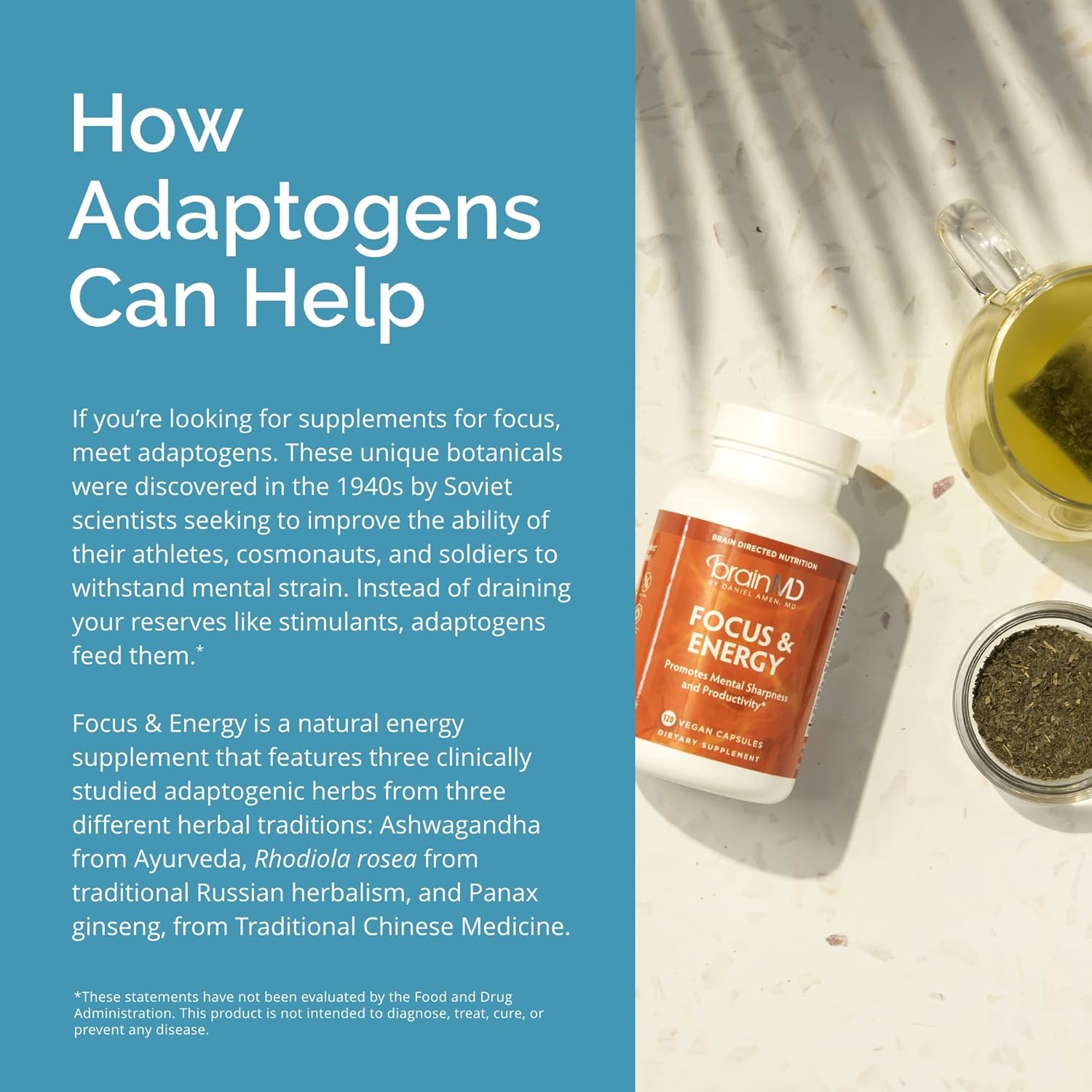 Dr Amen BrainMD Focus & Energy - 120 Capsules - Mental Endurance Booster, Promotes Concentration & Attention - Caffeine Free, Gluten Free - 30 Servings Nirvana Guru