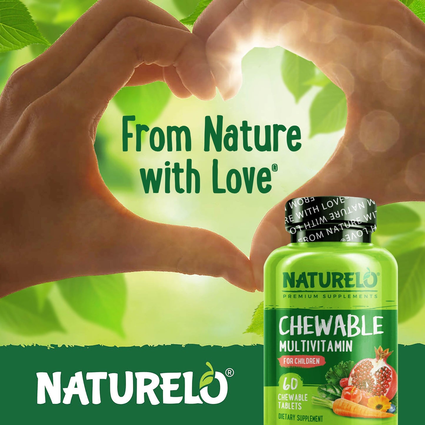 NATURELO Chewable Vitamin for Kids – Multivitamin with Whole Food Organic Fruit Blend - 60 Tablets for Children - Nirvana Guru