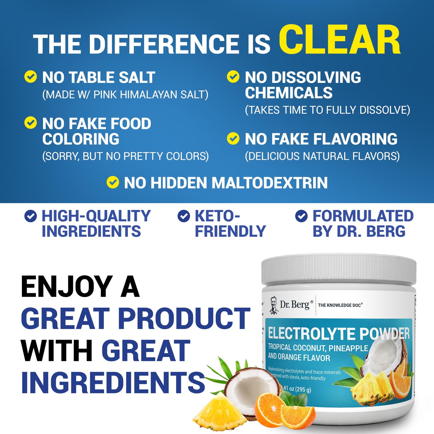 Dr. Berg Zero Sugar Hydration Keto Electrolyte Powder - Enhanced w/ 1000 mg of Potassium & Real Pink Himalayan Salt (NOT Table Salt) - Raspberry & Lemon Flavor Hydration Drink Supplement, 100 Servings Nirvana Guru