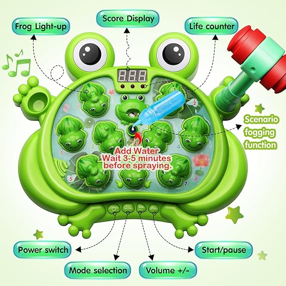 HopeRock Toys for 2 3 4 5 Year Old Boy,Toddler Toys Age 2-4, Whack A Frog Game,with 5 Modes,45 Levels,9 Music Spray and Light-up, Baby Toy Gifts for Early Learning, Birthday Gift for Toddler Boy Toys Nirvana Guru