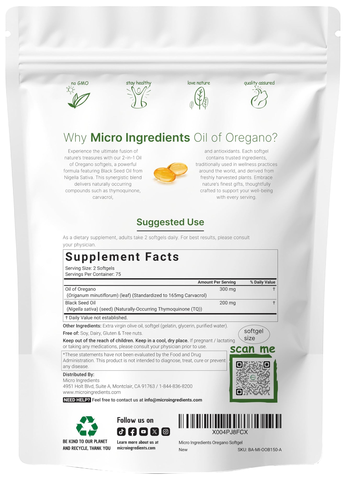 Micro Ingredients Oil of Oregano Softgels, 300 Count | 2 in 1 Formulated with Black Seed Oil, 4X Strength Carvacrol & Thymoquinone | Plant Based, Non-GMO, & Immune Support
