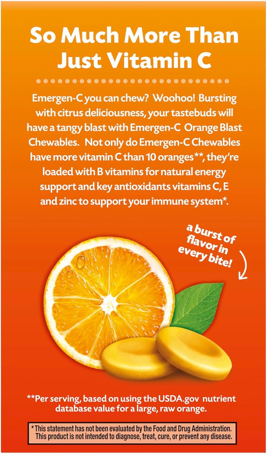 Emergen-C Chewable Vitamin C 1000mg, With B Vitamins And Antioxidants Tablet (40 Count, Orange Blast Flavor), Dietary Supplement Nirvana Guru
