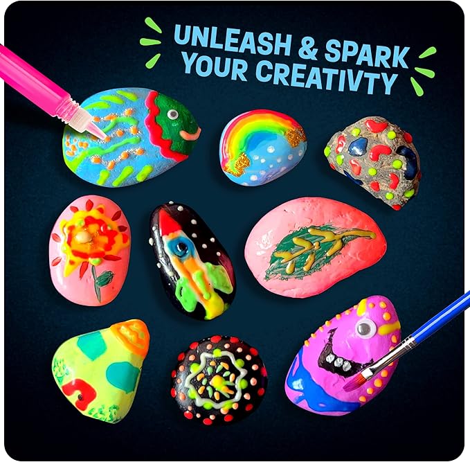 Dan&Darci Kids Rock Painting Kit - Glow in The Dark - Arts & Crafts Gifts for Boys and Girls Ages 6-12 - Craft Activities Kits - Creative Art Toys for 6, 7, 8, 9, 10, 11 & 12 Year Old Kid nirvanaguru