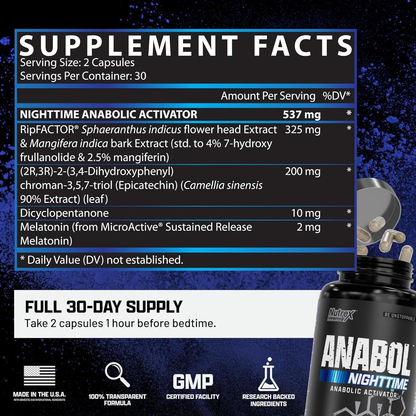 Anabol PM Nighttime Muscle Builder & Sleep Aid | Anabolic Muscle Building Supplement | Clinically Researched RIPFACTOR, Epicatechin & More | Post Workout Muscle Recovery & Strength – 60 Pills Nirvana Guru
