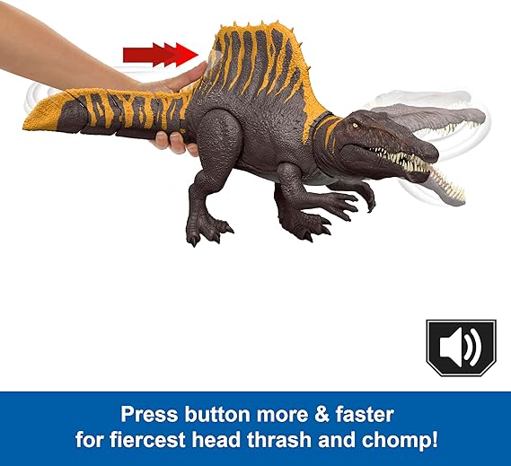 Mattel Jurassic World Rebirth Dinosaur Toy, Tail Thrasher Spinosaurus Action Figure with 2 Attack Moves, Movie-Accurate & Posable, Digital Play nirvanaguru