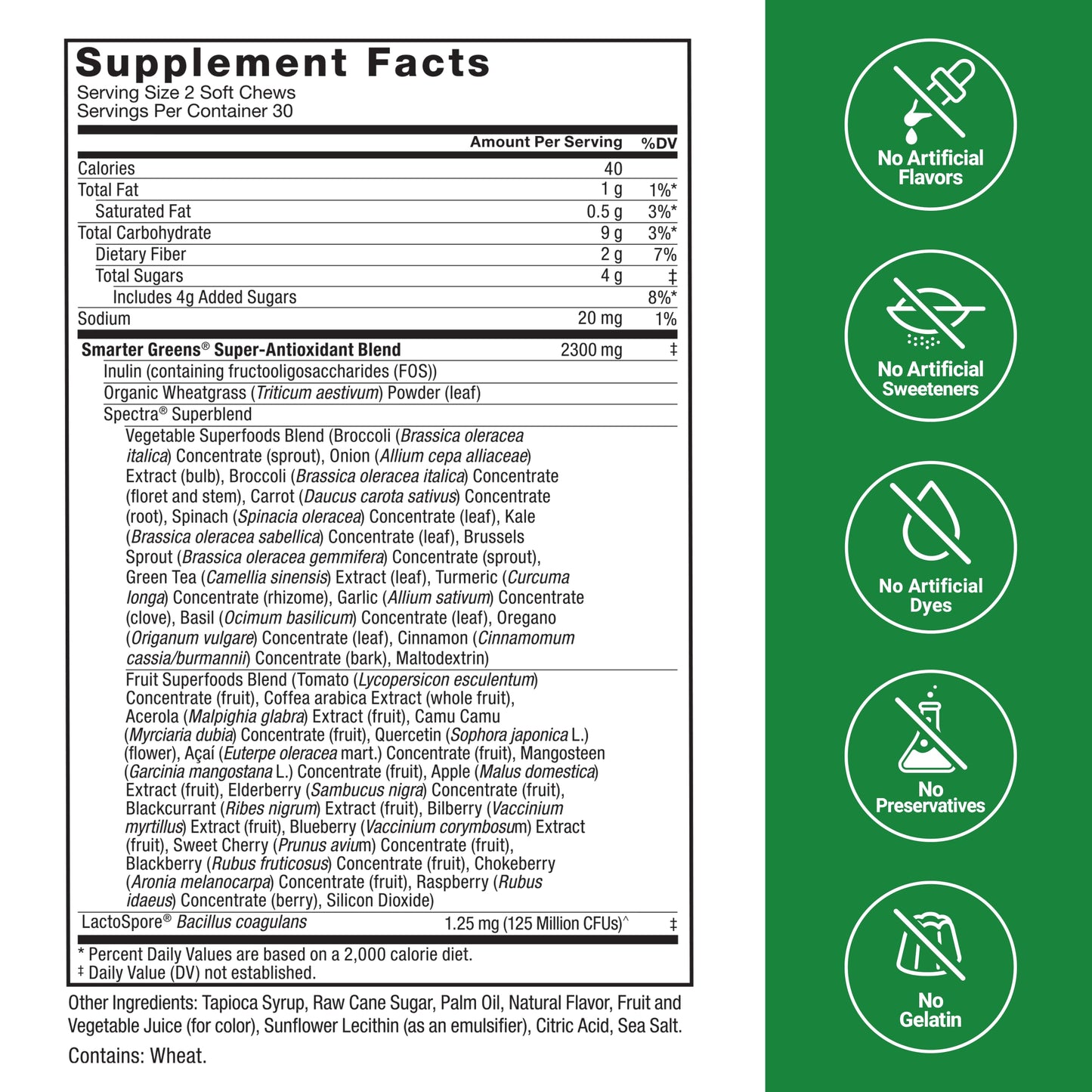 FORCE FACTOR Smarter Greens Superfood Chews, Greens and Superfoods with Probiotics, Antioxidants, and Fiber, Greens Supplement to Support Digestion, Nitric Oxide, and Energy, 60 Soft Chews