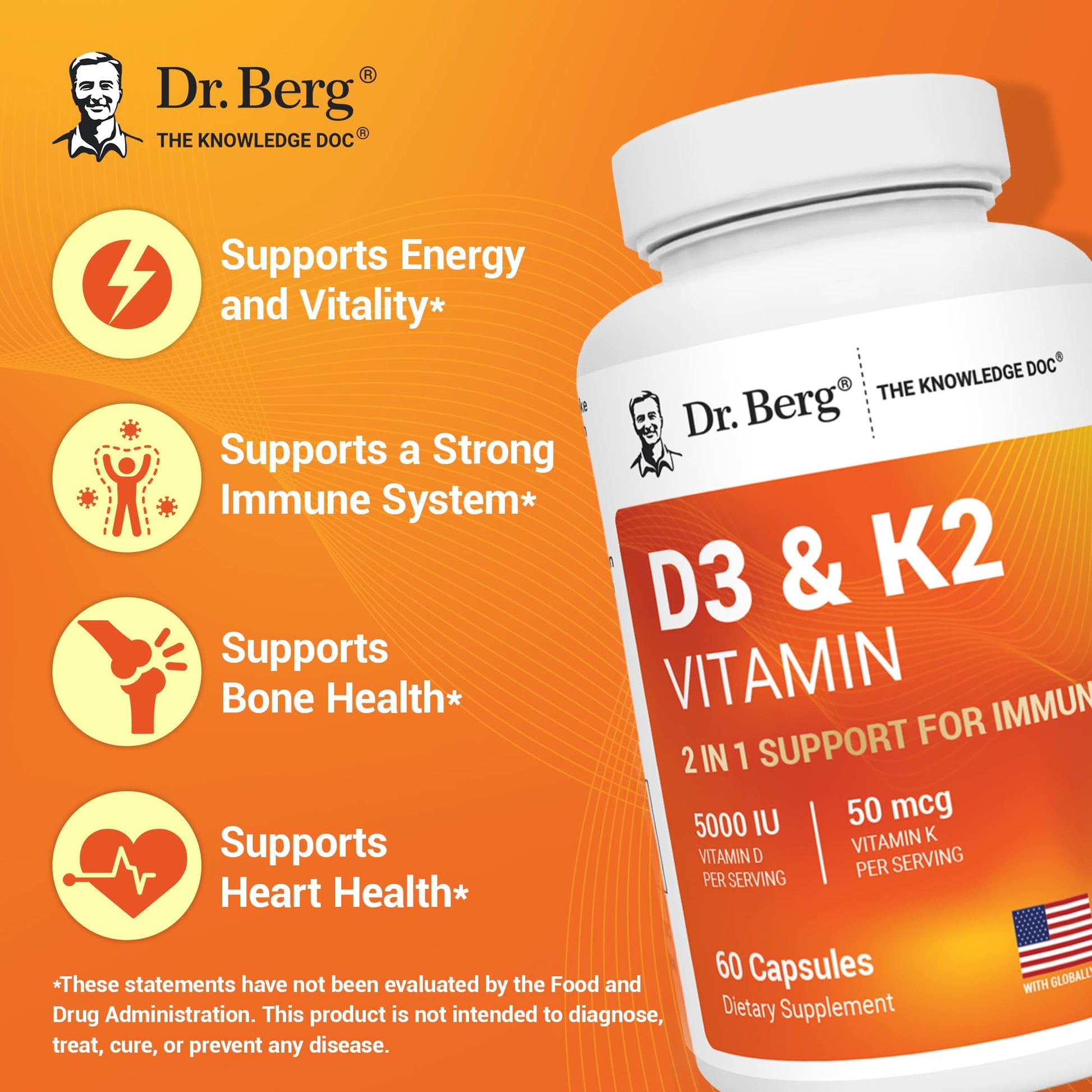 Dr. Berg Vitamin D3 K2 5000 IU with MCT Powder | Powerful 7-in-1 Formulation | 4X Lab-Tested & Verified | High Absorption Formula | K2 D3 Vitamin Supplement - 60 Capsules - Nirvana Guru