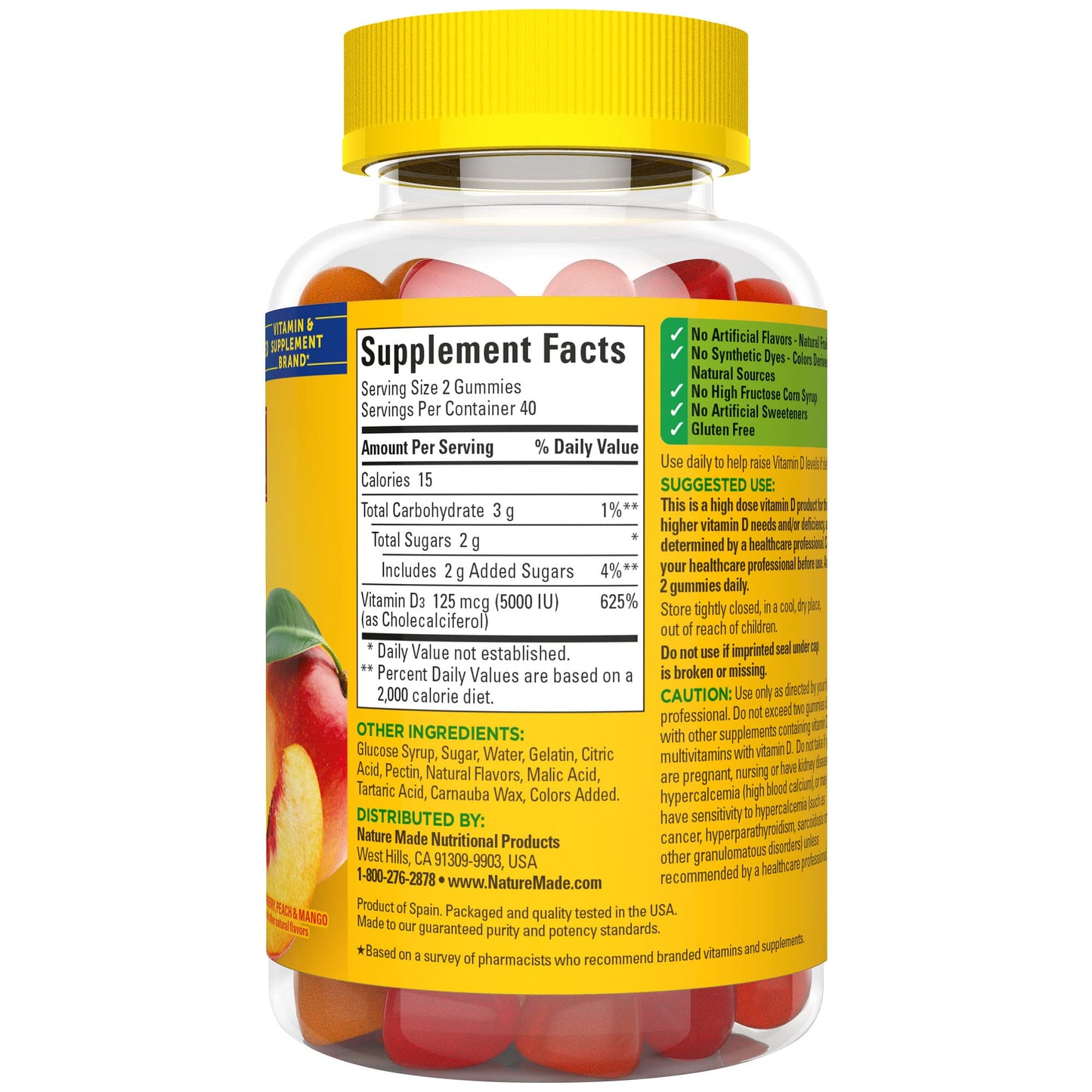 Nature Made Extra Strength Vitamin D3 5000 IU (125 mcg) per serving, Dietary Supplement for Bone, Teeth, Muscle and Immune Health Support, 150 Gummies, 75 Day Supply - Nirvana Guru