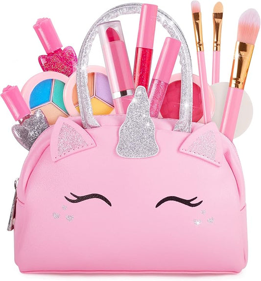 Kids Real Makeup Kit for Girls with Pink Unicorn Purse, Non Toxic Washable Make Up - Unicorn Toys for Toddler & Birthday Gifts for Girl Ages 3 4 5 6 7 8 9 10 Years Old - Pretend Play Vanity Set nirvanaguru