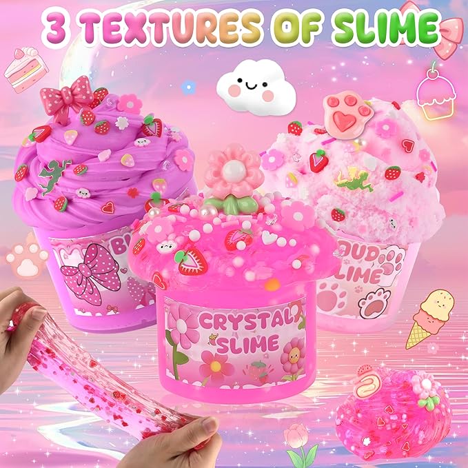 6 Pack Slimes, Pink Slime Kids, Cloud Slime kit for Girls Ages 8-12, Toys for Girls and Boys, for Kids Slime Set Party kit Goodie Bag Stuffers, 4 5 6 7 8 9 10 Year Old Girl Birthday Gift Cute Stuff nirvanaguru