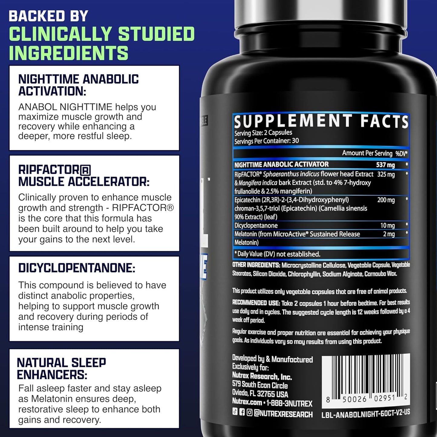 Anabol PM Nighttime Muscle Builder & Sleep Aid | Anabolic Muscle Building Supplement | Clinically Researched RIPFACTOR, Epicatechin & More | Post Workout Muscle Recovery & Strength – 60 Pills Nirvana Guru
