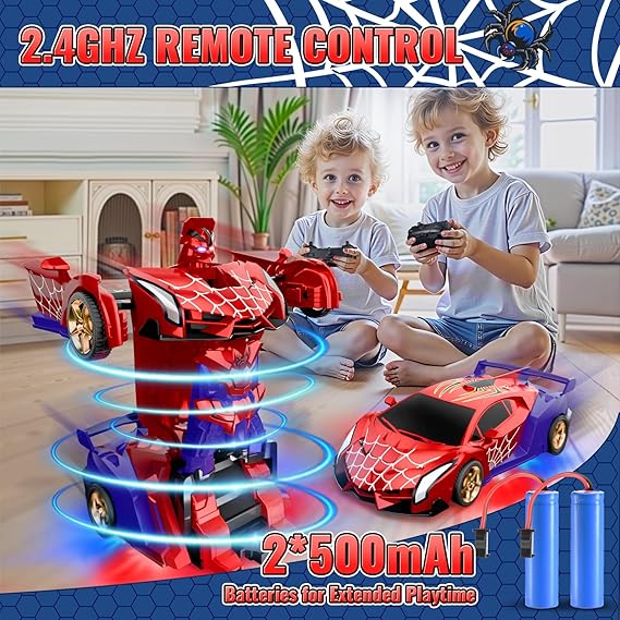 Spider Transform RC Cars Toys with Eye & Underbody Lights, 2.4GHz Remote Control Car One-Button Deformation, Fast 360°Rotation Robot Toys Birthday Gifts for 3 4 5 6 7 8 9 10 Year Old Boys Age 4-7 8-12 nirvanaguru