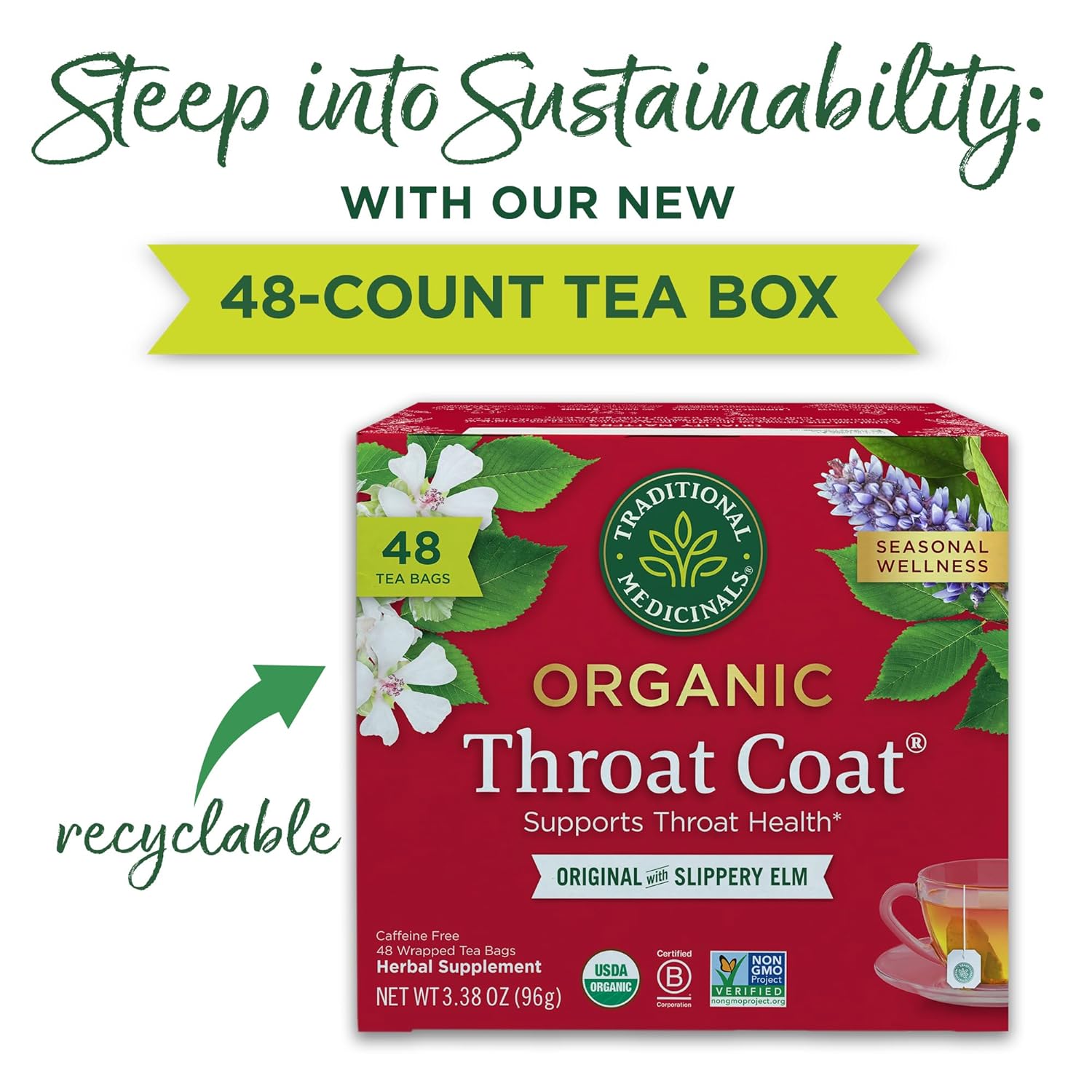 Traditional Medicinals Tea, Organic Throat Coat, Supports Throat Health, 48 Tea Bags - Nirvana Guru