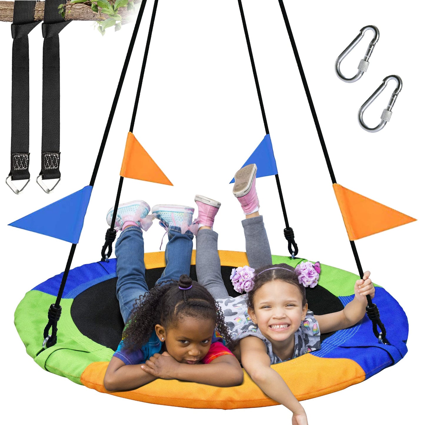 PACEARTH 40 Inch Saucer Tree Swing Flying 900lb Weight Capacity 2 Added Hanging Straps Adjustable Multi-Strand Ropes Colorful Safe and Durable Swing Seat for Children-Green Nirvana Guru