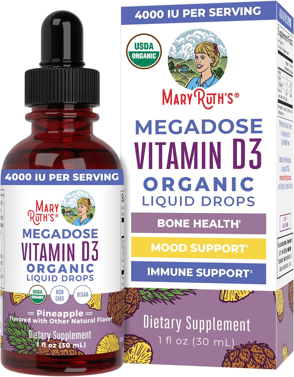 MaryRuth Organics Vitamin D3 Liquid Drops | Megadose 4000 IU | USDA Organic Liquid Vitamin D Spray for Adults & Kids | Immune Support & Bone Health | Vegan | Gluten Free | Non-GMO | 30 Servings - Nirvana Guru