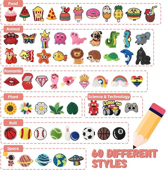 60 Pcs Cute Pencil Topper Decoration, Different Pencil Clip Designs, Suitable for School Prize, Classroom Reward, Gift Idea nirvanaguru