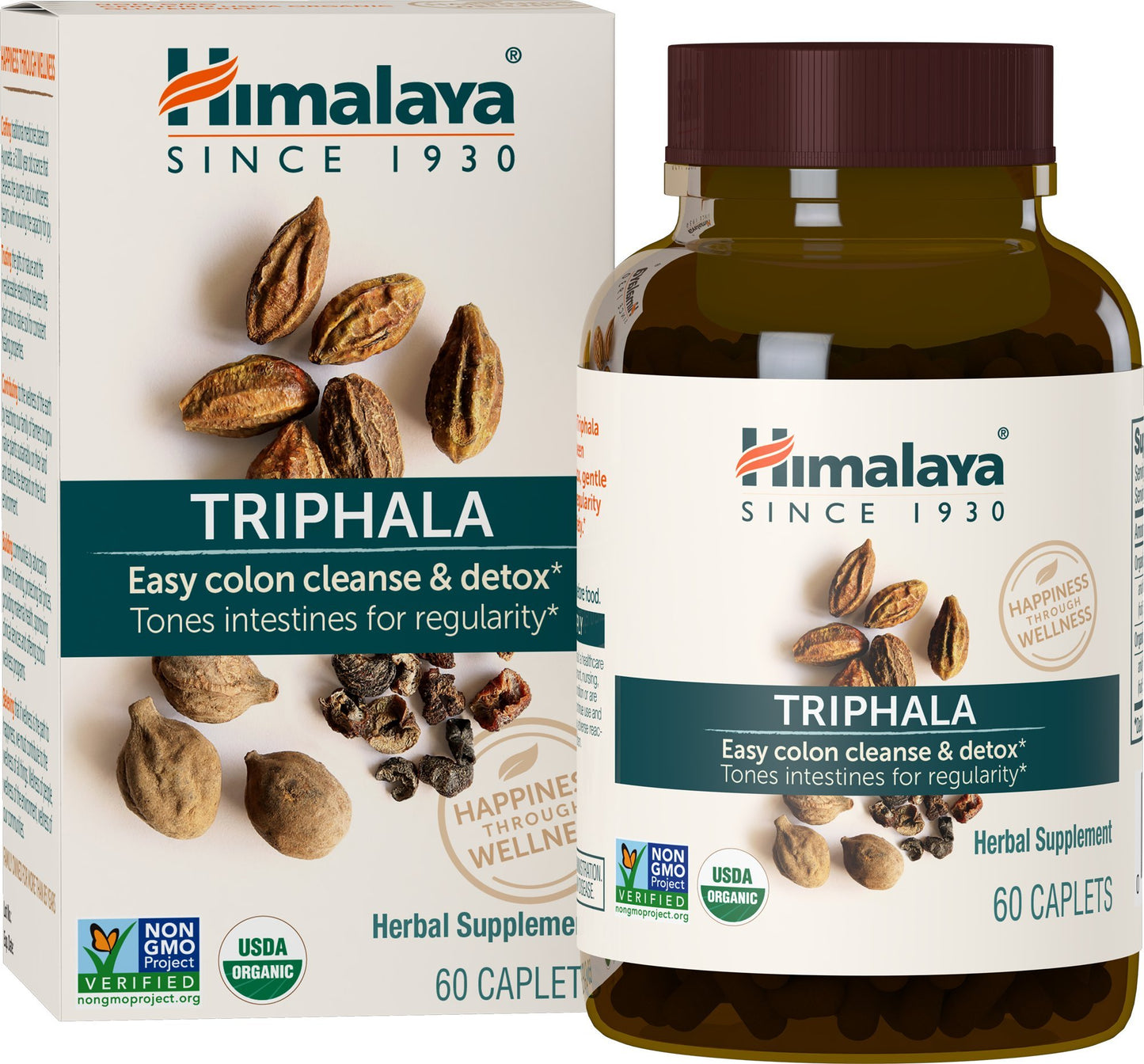 Himalaya Organic Triphala, 2 Month Supply, for Colon Cleanse, Detox & Occasional Constipation, USDA Certified Organic, Non-GMO, Gluten-Free, Extract & Powder Herbal Supplement, 688 mg, 60 Caplets - Nirvana Guru