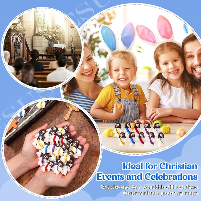 Bememo 25 Pcs Little Jesus Figures Original Design Jesus Love You Mini Rubber Toys to Hide and Seek Religious Party Favors Sunday School Baptism Gifts(Lively Colors) nirvanaguru