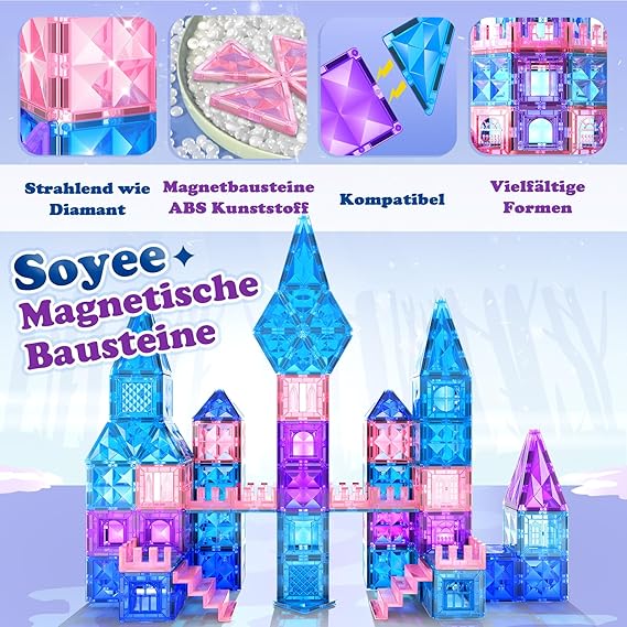 Diamond Magnetic Building Blocks - Princess Toys for 3-8 Year Old Girls & Boys - 3 4 5 6 Year Old Girl Birthday Xmas Present Preschool K12 Classroom Decor Classroom Must Haves School Supplies nirvanaguru