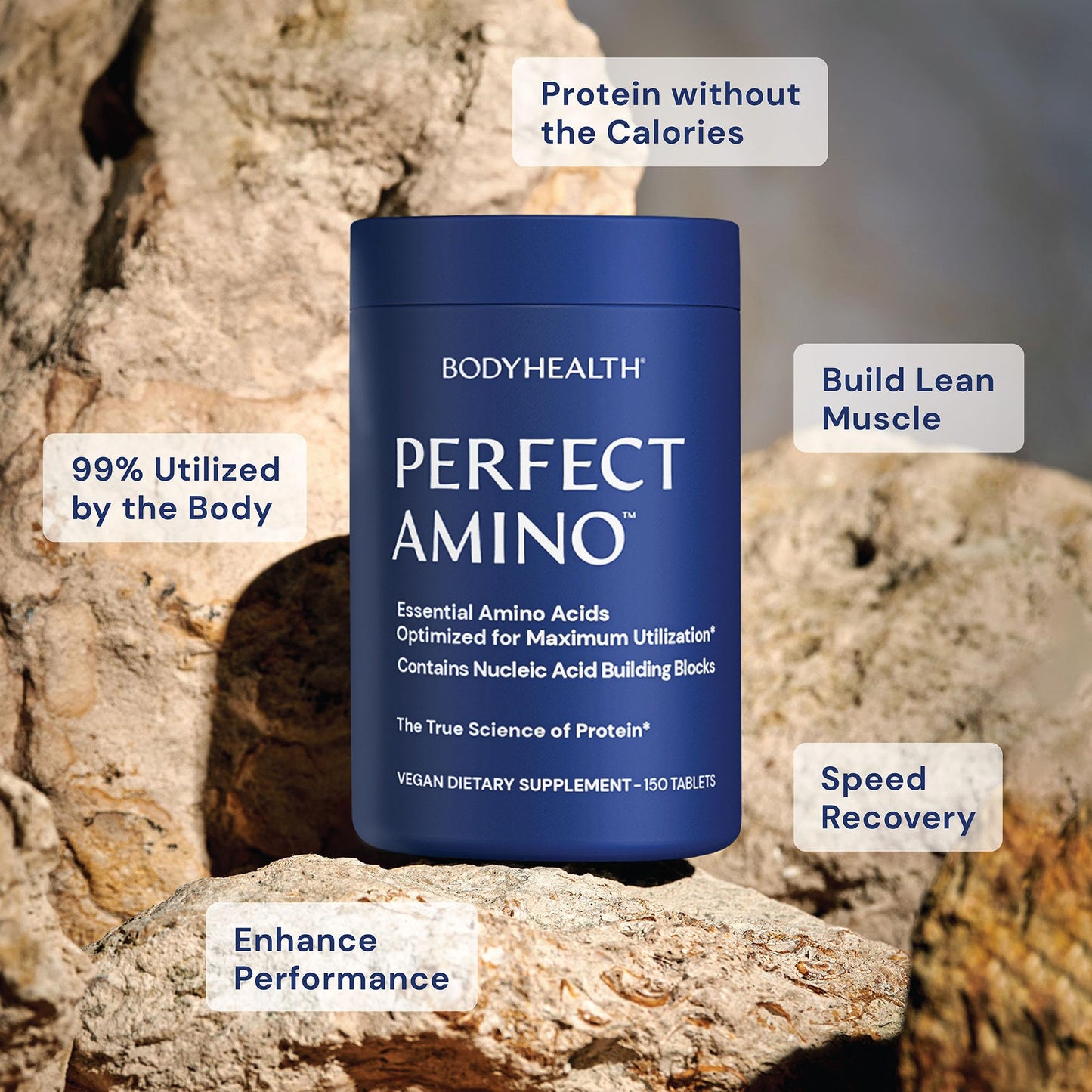 BodyHealth PerfectAmino Tablets (150 ct), Essential Amino Acid with BCAAs + Lysine, Phenylalanine, Threonine, Methionine, Tryptophan, Supplement for Muscle Mass Production, Recovery & Strength - Nirvana Guru